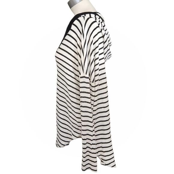 FREE PEOPLE Movement super soft high low striped hoodie hooded knit top Sz S NEW - Picture 2 of 6